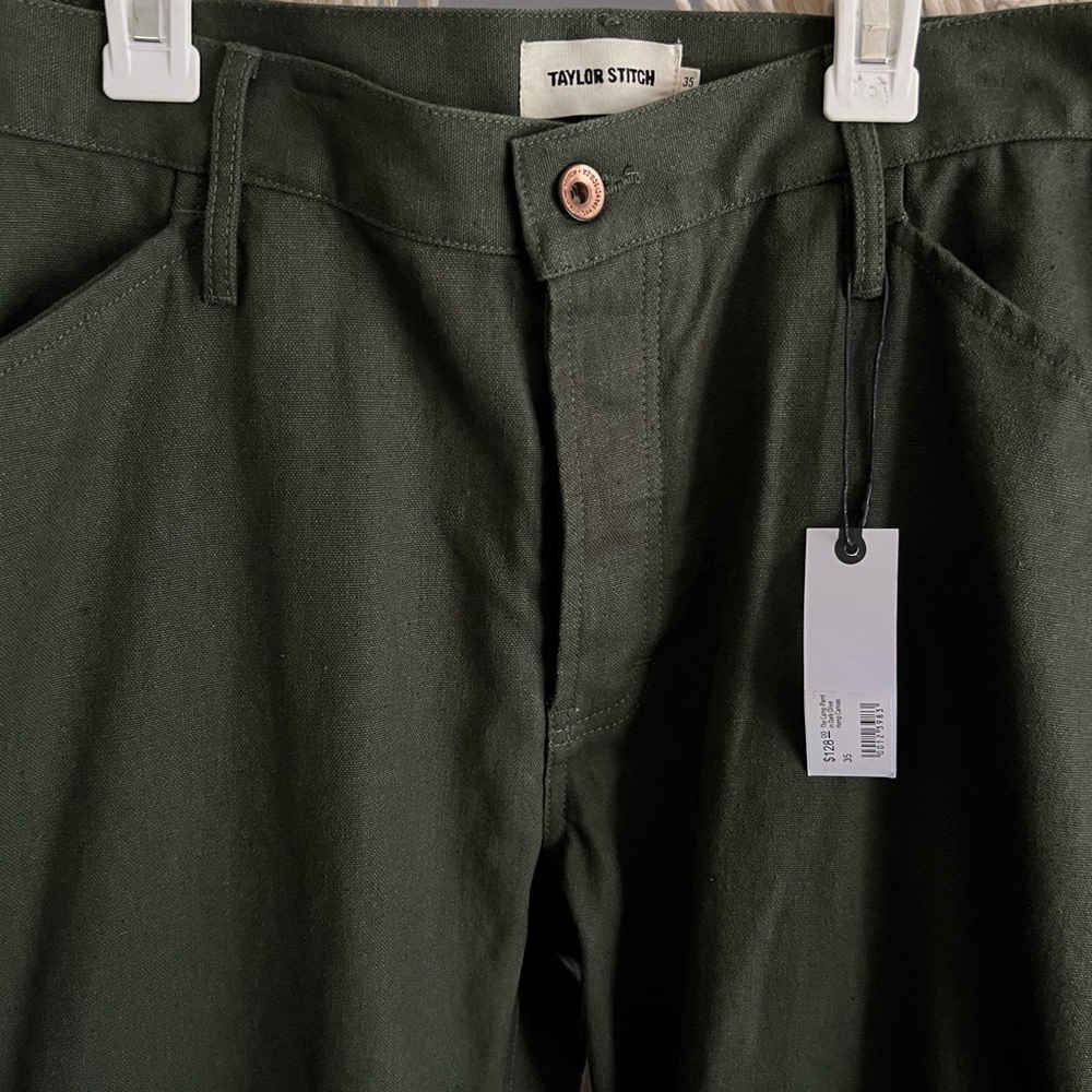 Taylor Stitch Men’s Trousers ‘The Camp Pant
in Dark Olive Hemp Canvas’ 37 waist